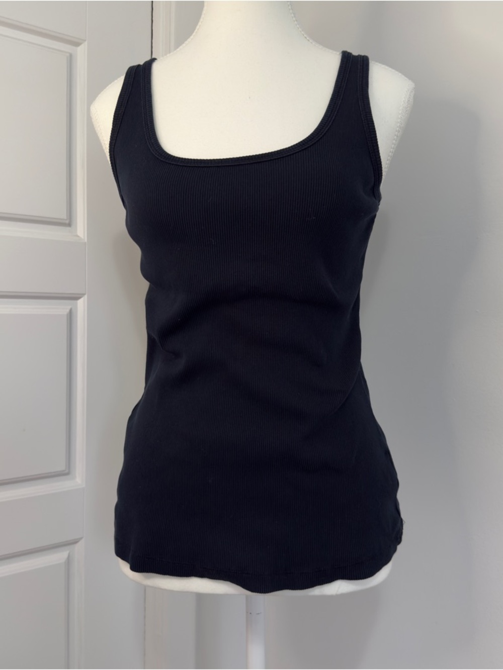 Jessica Black Ribbed Square Neck Tank Top